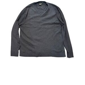 Eddie Bauer Cotton Cashmere V Neck Sweater Mens Large Gray Long Sleeve Casual